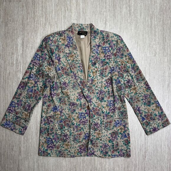 Vintage Women's 80s 90s Blazer Foral 1 Button Toni Garment CC Magic Size Medium - Picture 1 of 9